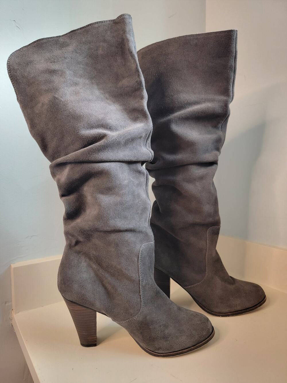 Baker Gray Bonnie Suede Pull-Up Slouch Heel Boots
